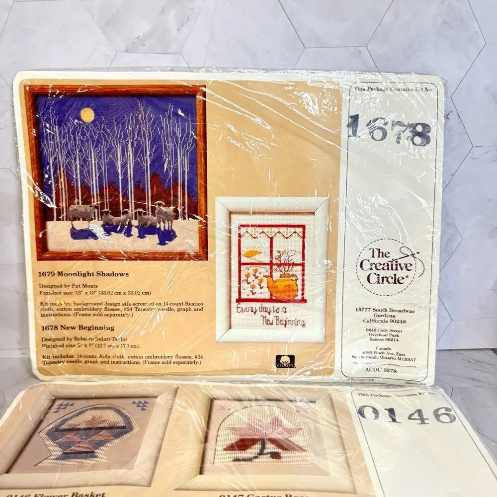 Lot of 2 The Creative Circle Crewel Kits 1678 New Beginning 0146 Basket NOS